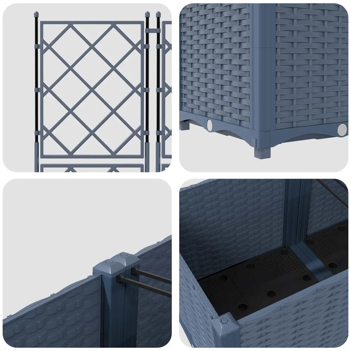 Large Container Planter Set 3 Pieces Grey Durable Polypropylene Indoor Outdoor