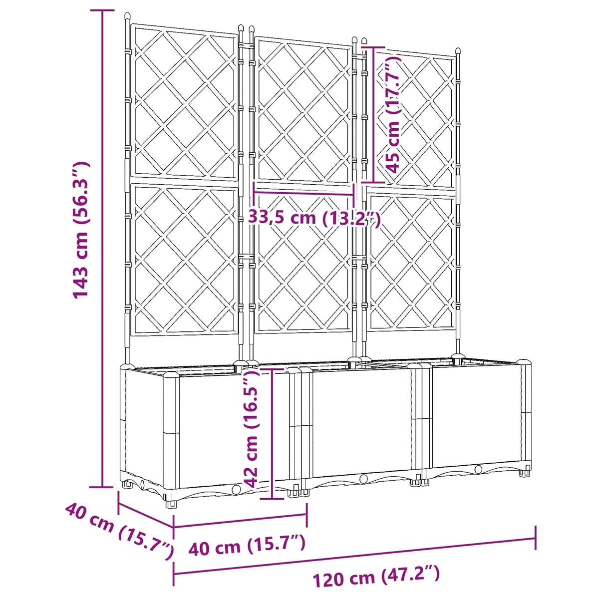 Large Container Planter Set 3 Pieces Grey Durable Polypropylene Indoor Outdoor