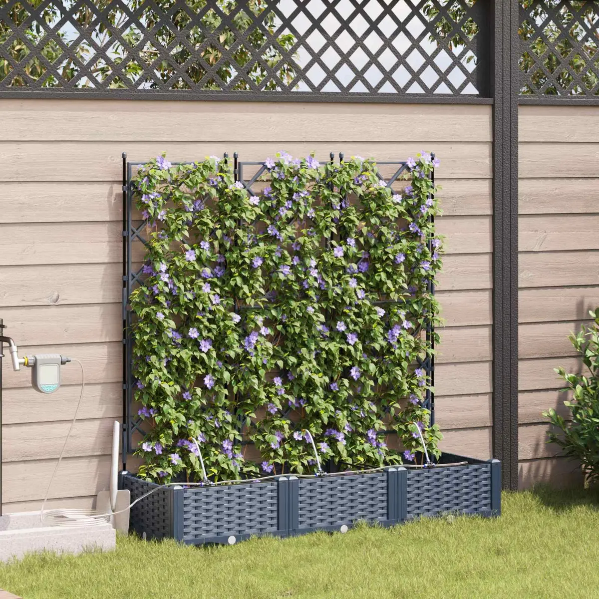 Large Outdoor Planter Set 3 Piece Grey Modern Polypropylene Garden Décor