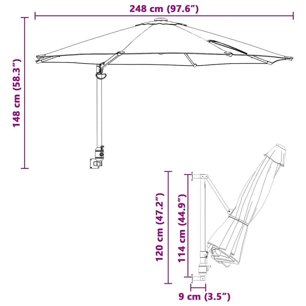 Garden Parasol Cantilever Polyester 248cm Black