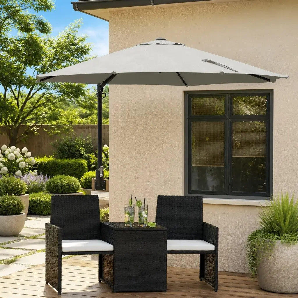 Garden Parasol Steel Frame 248cm Brown Polyester Outdoor Umbrella with Adjustable Tilt Canopy and Solar Powered LED Lights