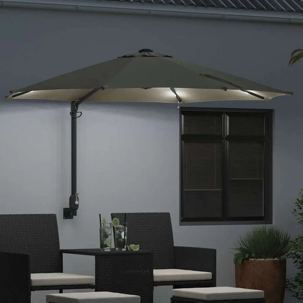 Garden Parasol Steel Frame 248cm Brown Polyester Outdoor Umbrella with Adjustable Tilt Canopy and Solar Powered LED Lights