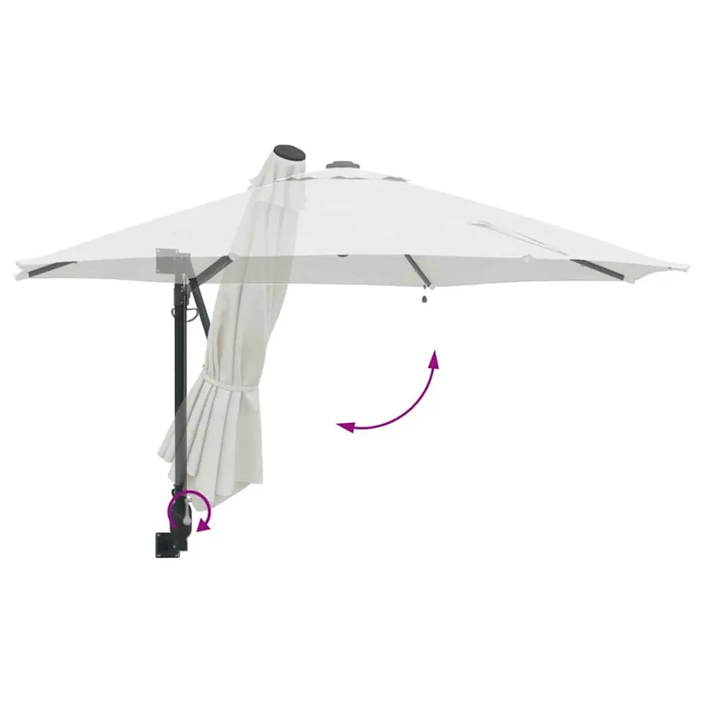 Garden Parasol Steel Frame 248cm Brown Polyester Outdoor Umbrella with Adjustable Tilt Canopy and Solar Powered LED Lights