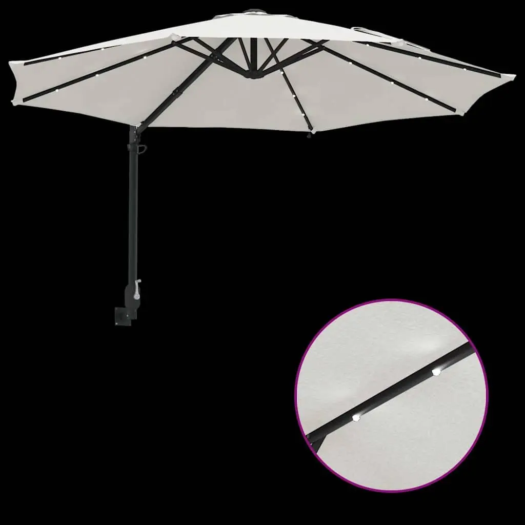 Garden Parasol Steel Frame 248cm Brown Polyester Outdoor Umbrella with Adjustable Tilt Canopy and Solar Powered LED Lights