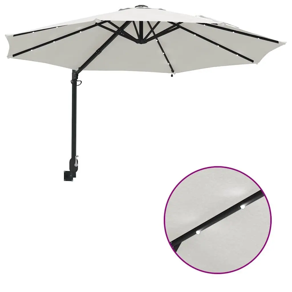 Garden Parasol Steel Frame 248cm Brown Polyester Outdoor Umbrella with Adjustable Tilt Canopy and Solar Powered LED Lights