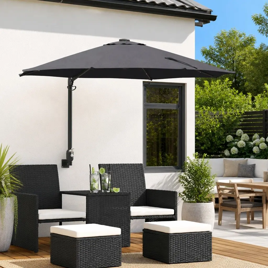 Garden Parasol Steel Frame Manual Anthracite Square Canopy with Solar-powered LED Lights