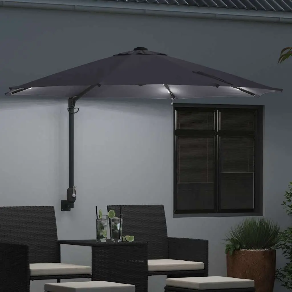 Garden Parasol Steel Frame Manual Anthracite Square Canopy with Solar-powered LED Lights