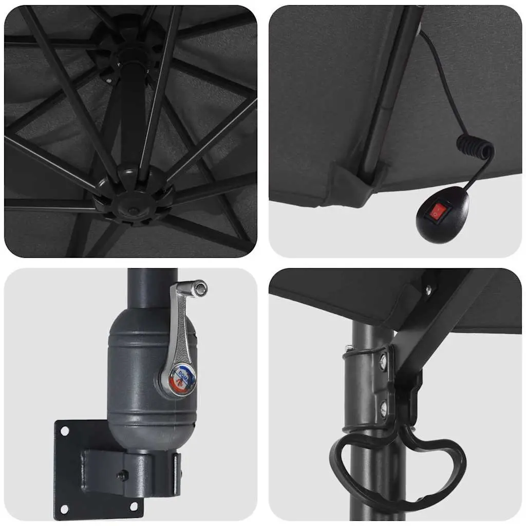 Garden Parasol Steel Frame Manual Anthracite Square Canopy with Solar-powered LED Lights