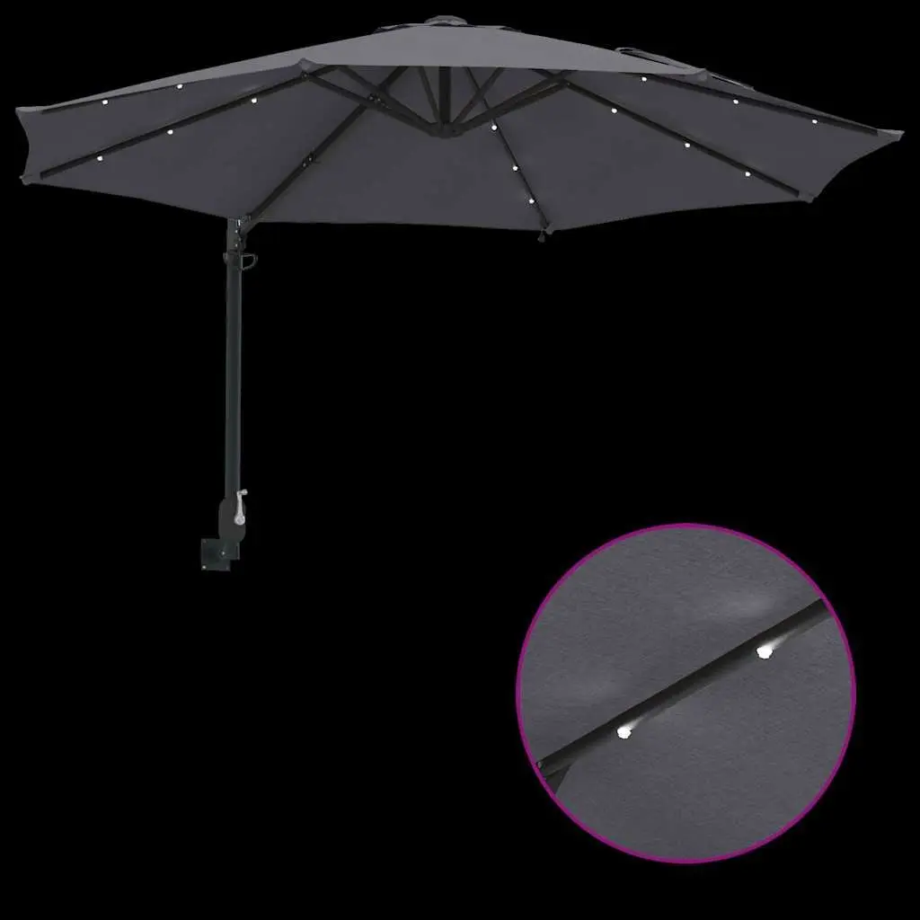 Garden Parasol Steel Frame Manual Anthracite Square Canopy with Solar-powered LED Lights