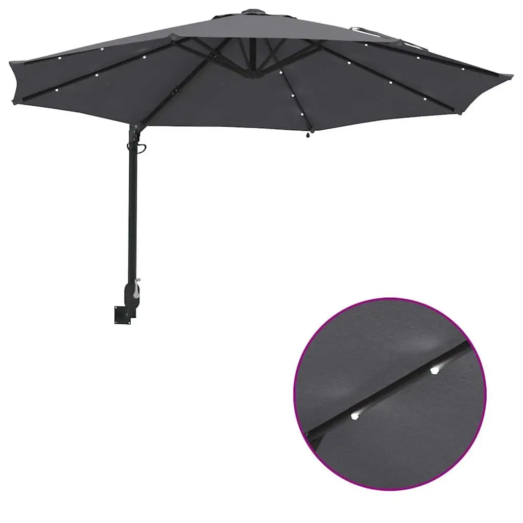 Garden Parasol Steel Frame Manual Anthracite Square Canopy with Solar-powered LED Lights