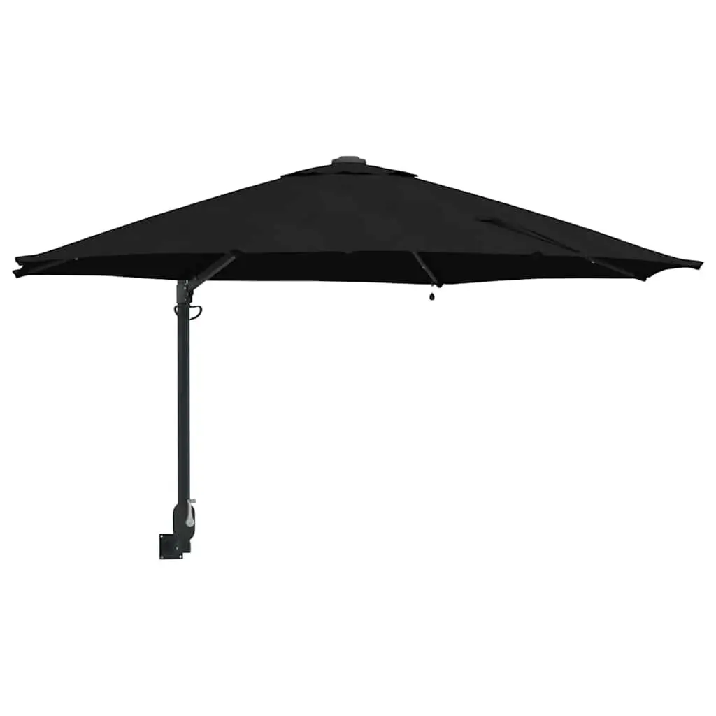 Garden Parasol Polyester 248cm Black Outdoor Shade with Tilt and Solar LED Lights