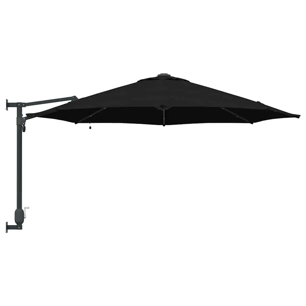 Garden Parasol Polyester 248cm Black Outdoor Shade with Tilt and Solar LED Lights