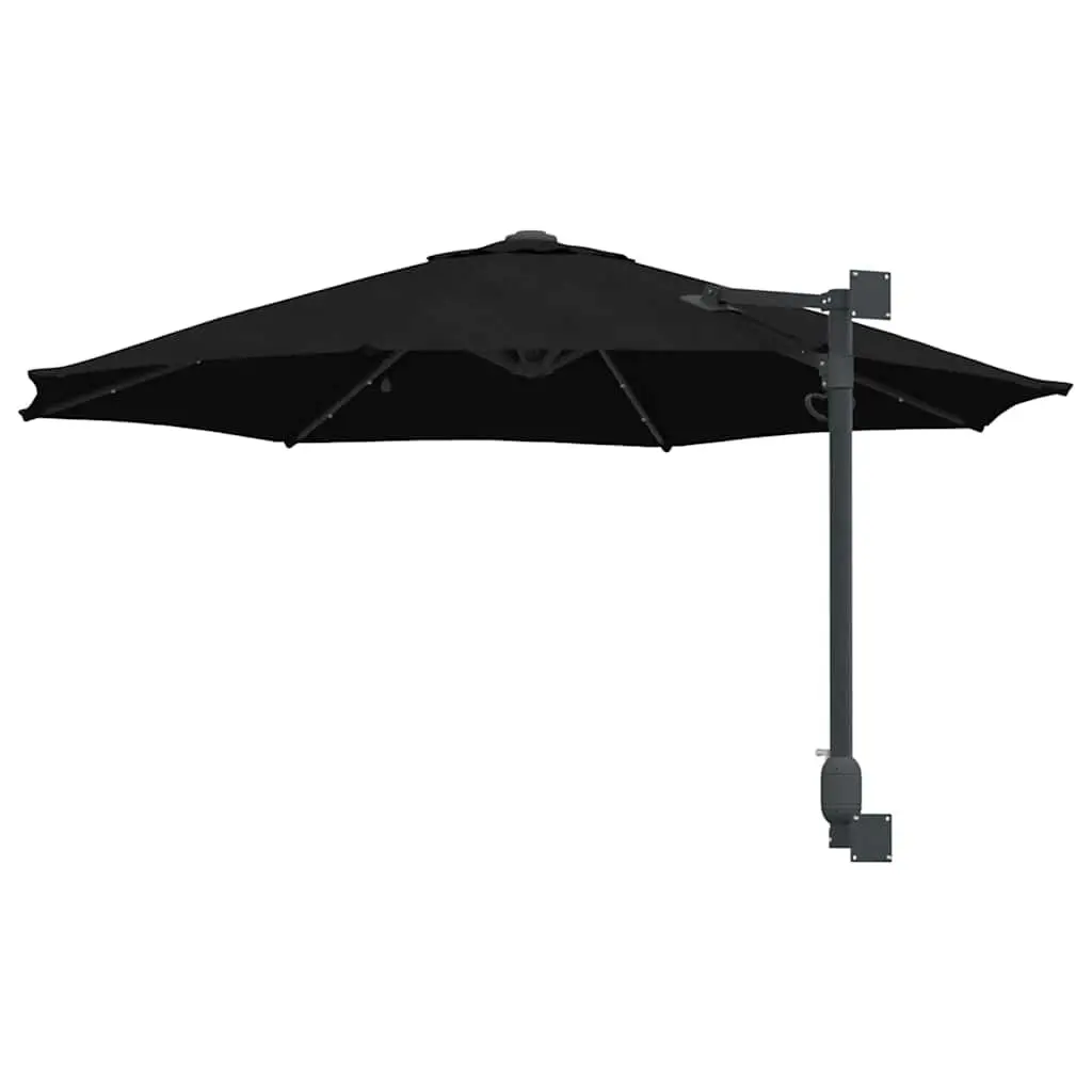 Garden Parasol Polyester 248cm Black Outdoor Shade with Tilt and Solar LED Lights