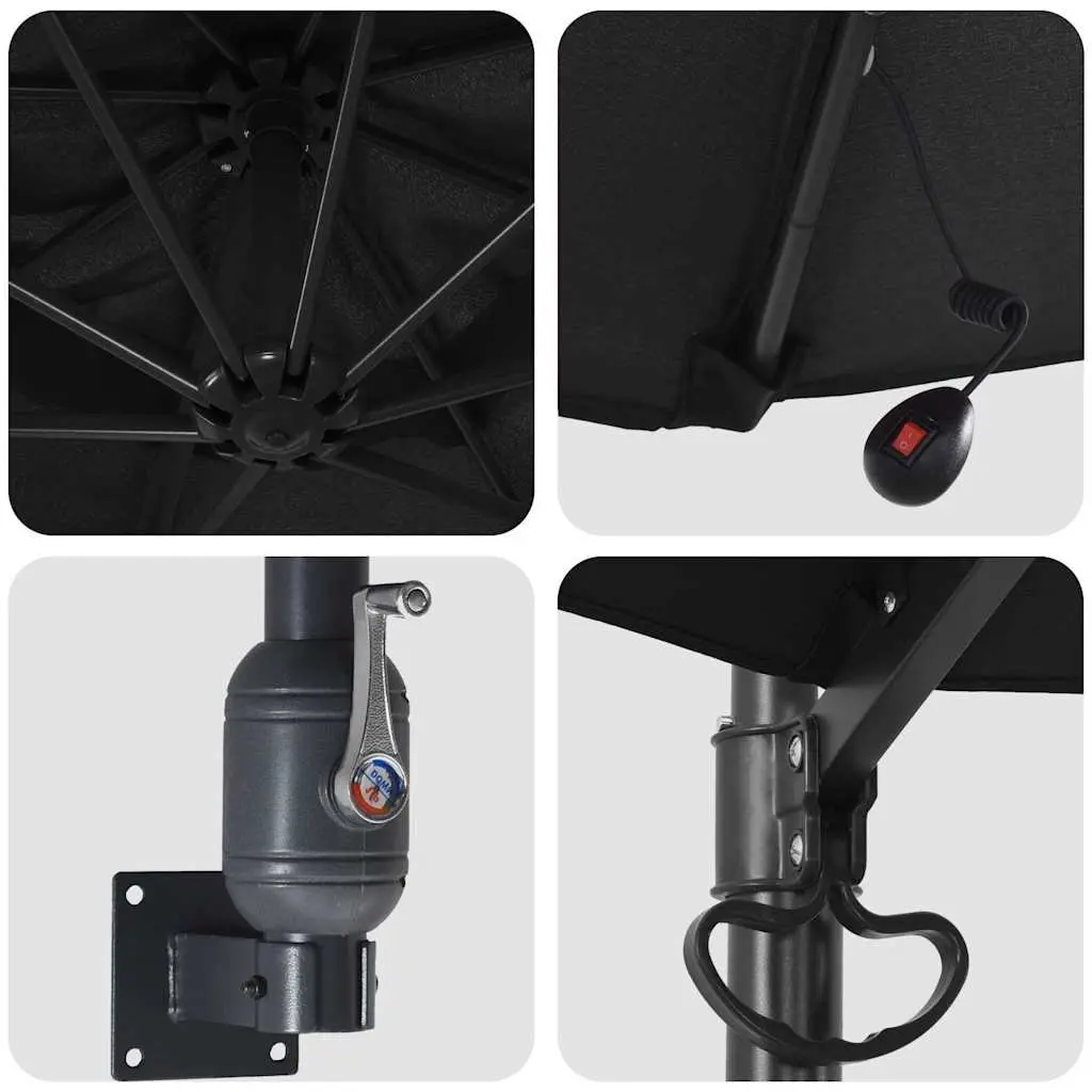Garden Parasol Polyester 248cm Black Outdoor Shade with Tilt and Solar LED Lights