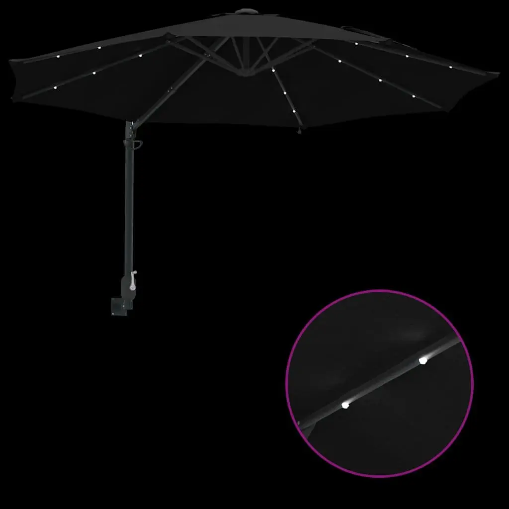 Garden Parasol Polyester 248cm Black Outdoor Shade with Tilt and Solar LED Lights