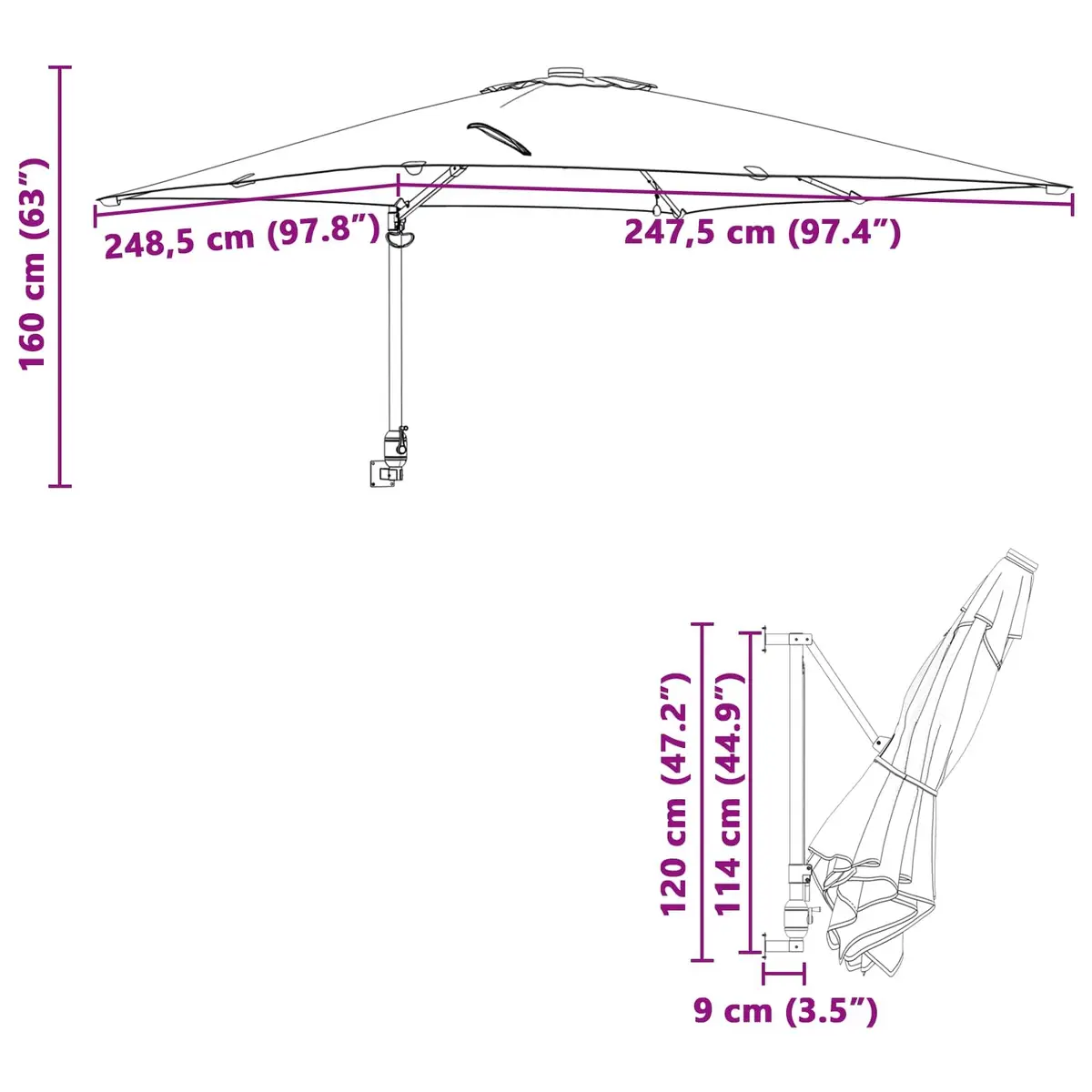 Garden Parasol Cantilever Umbrella UV-Resistant Polyester 248.5cm Black