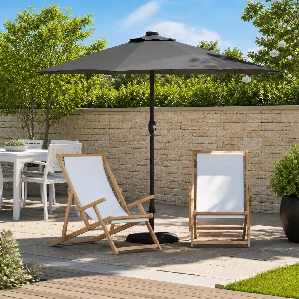 Garden Parasol Polyester Anthracite Large Outdoor Shade Umbrella with Solar LED Lights