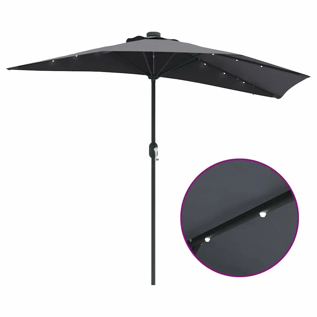 Garden Parasol Polyester Anthracite Large Outdoor Shade Umbrella with Solar LED Lights