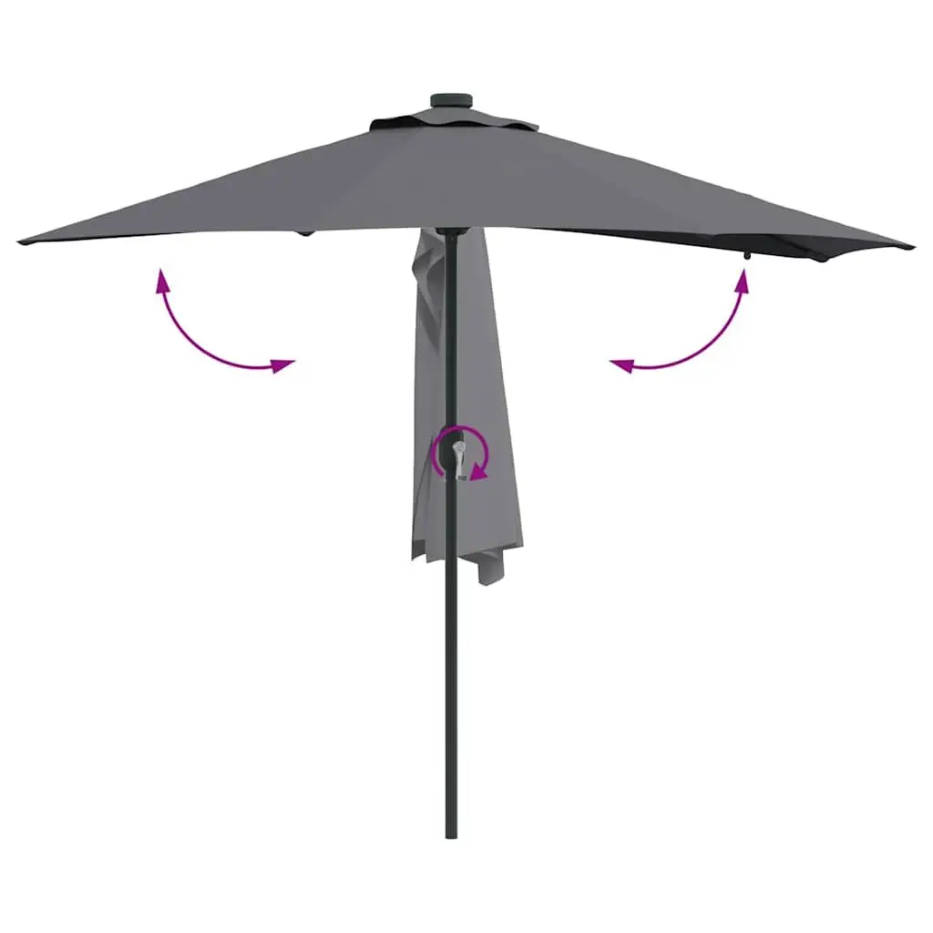 Garden Parasol Polyester Anthracite Large Outdoor Shade Umbrella with Solar LED Lights