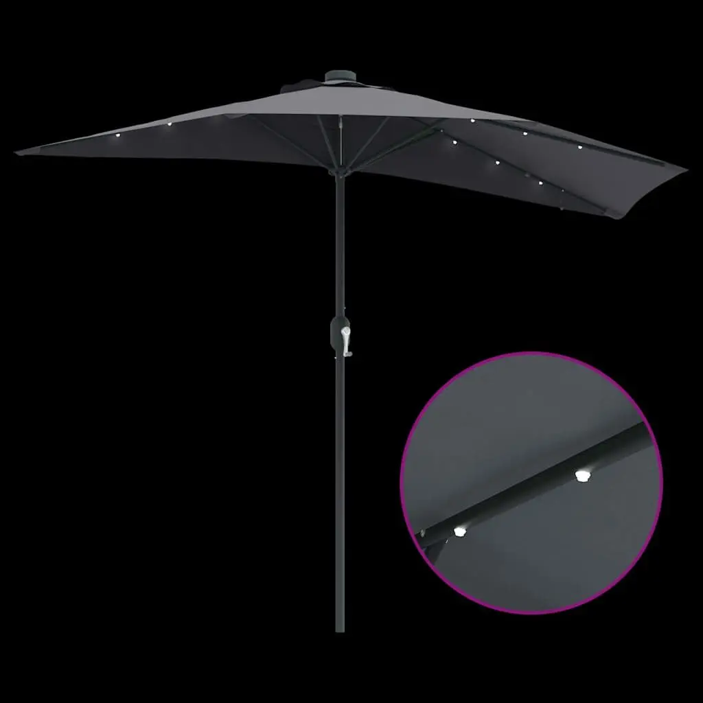 Garden Parasol Polyester Anthracite Large Outdoor Shade Umbrella with Solar LED Lights