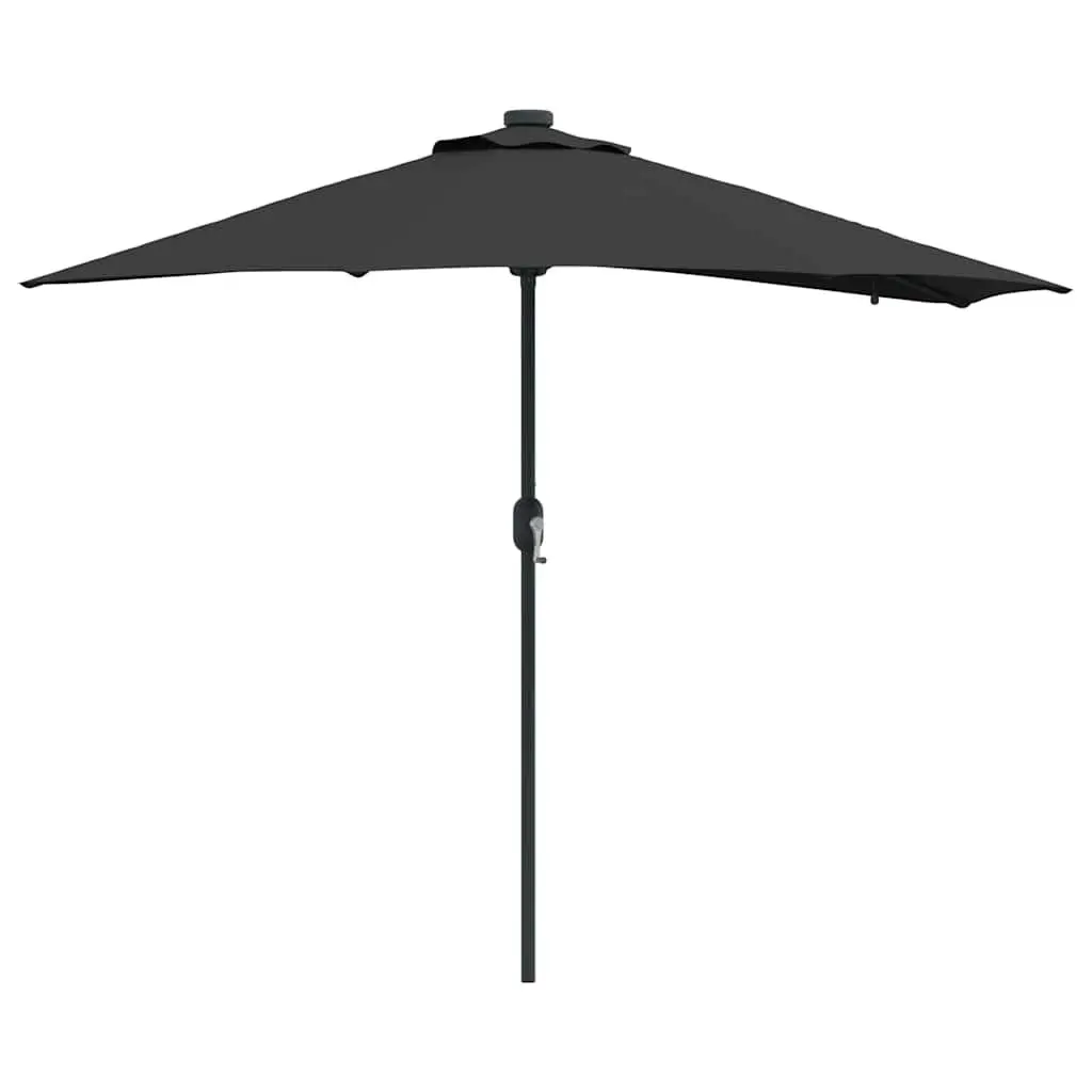 Garden Parasol Polyester 294 x 150 x 223 cm Black Outdoor Umbrella Sunshade with Solar LED Lights Hand Crank