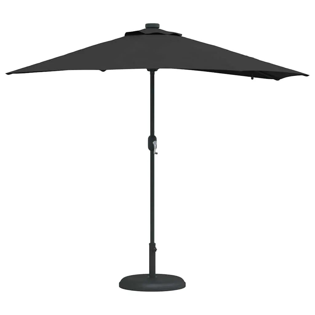 Garden Parasol Polyester 294 x 150 x 223 cm Black Outdoor Umbrella Sunshade with Solar LED Lights Hand Crank