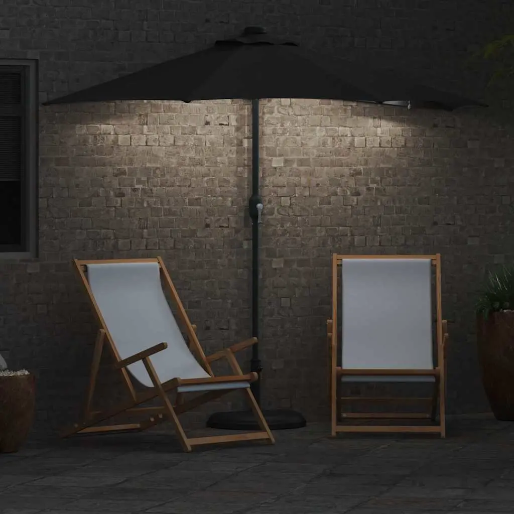 Garden Parasol Polyester 294 x 150 x 223 cm Black Outdoor Umbrella Sunshade with Solar LED Lights Hand Crank