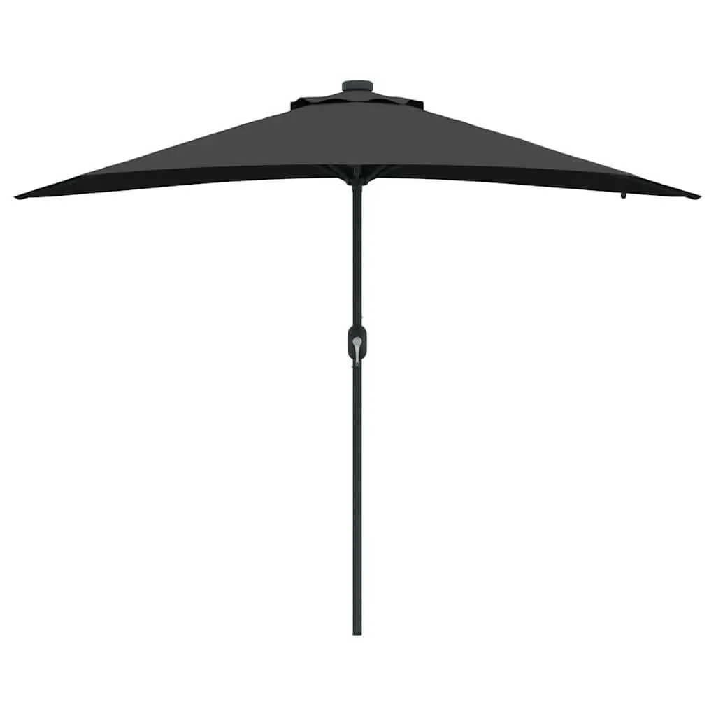 Garden Parasol Polyester 294 x 150 x 223 cm Black Outdoor Umbrella Sunshade with Solar LED Lights Hand Crank