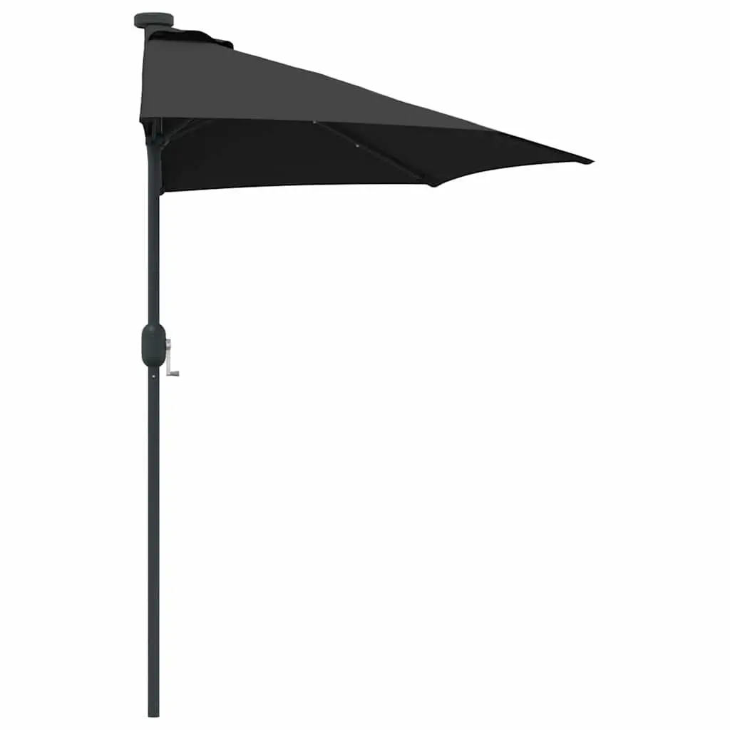 Garden Parasol Polyester 294 x 150 x 223 cm Black Outdoor Umbrella Sunshade with Solar LED Lights Hand Crank