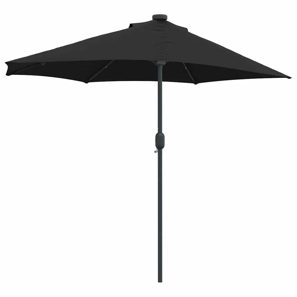 Garden Parasol Polyester 294 x 150 x 223 cm Black Outdoor Umbrella Sunshade with Solar LED Lights Hand Crank