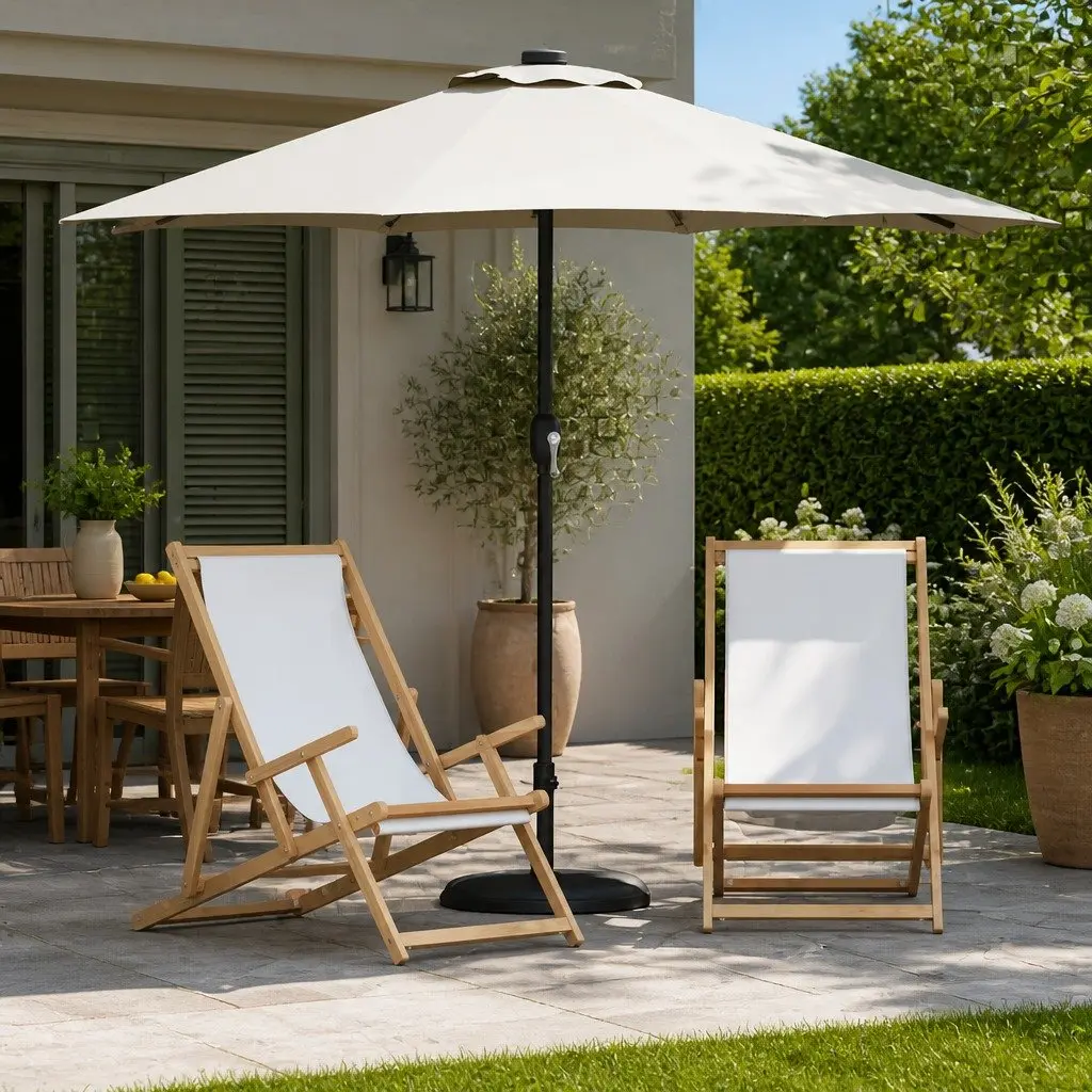 Garden Parasol Outdoor Umbrella with LED Lights Manual Crank 294x150x224cm Brown