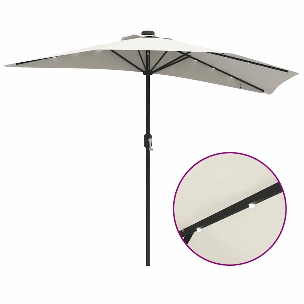 Garden Parasol Outdoor Umbrella with LED Lights Manual Crank 294x150x224cm Brown