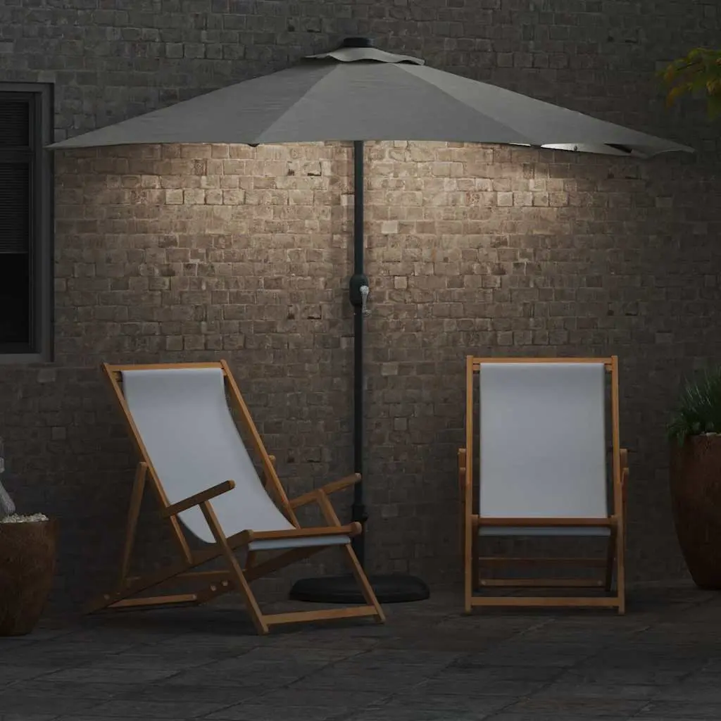 Garden Parasol Outdoor Umbrella with LED Lights Manual Crank 294x150x224cm Brown