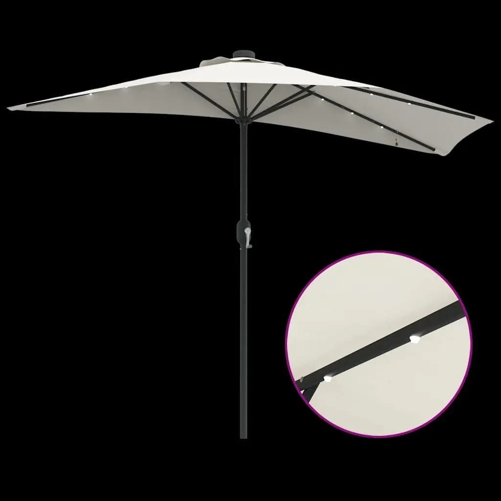 Garden Parasol Outdoor Umbrella with LED Lights Manual Crank 294x150x224cm Brown