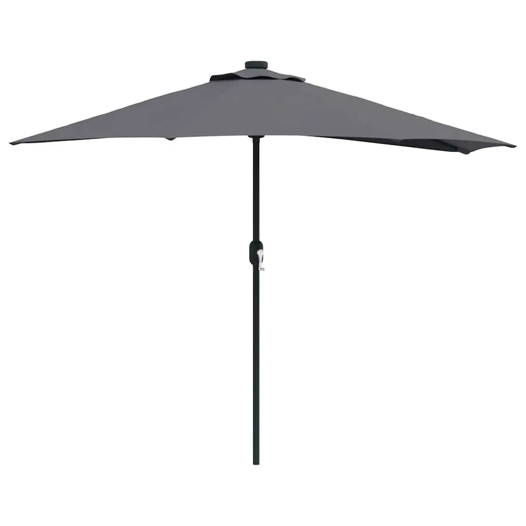 Garden Parasol Outdoor Umbrella LED Lights Manual Crank Anthracite 294x150x224cm