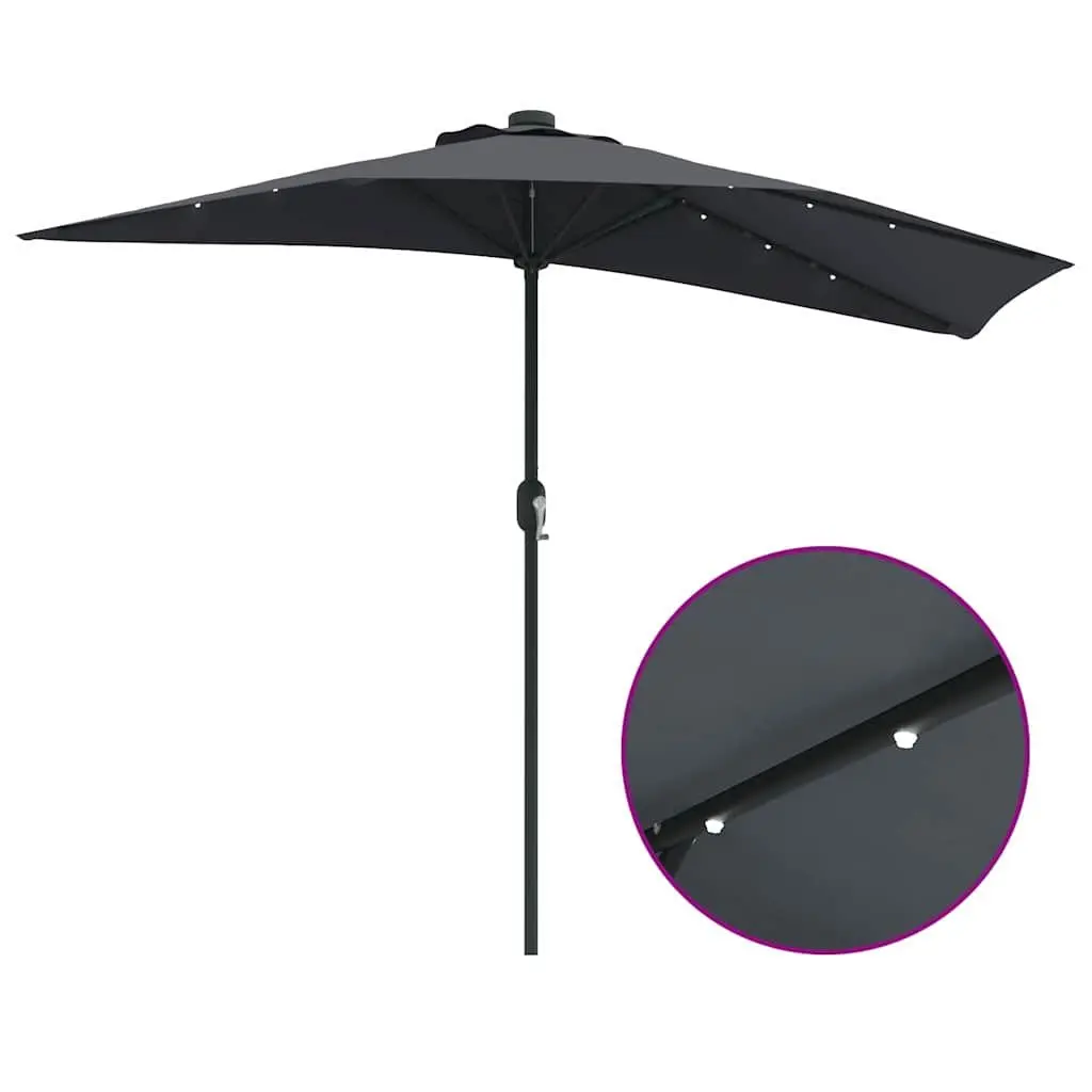 Garden Parasol Outdoor Umbrella LED Lights Manual Crank Anthracite 294x150x224cm
