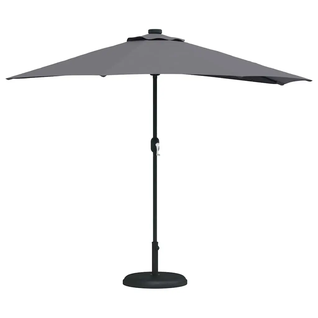 Garden Parasol Outdoor Umbrella LED Lights Manual Crank Anthracite 294x150x224cm