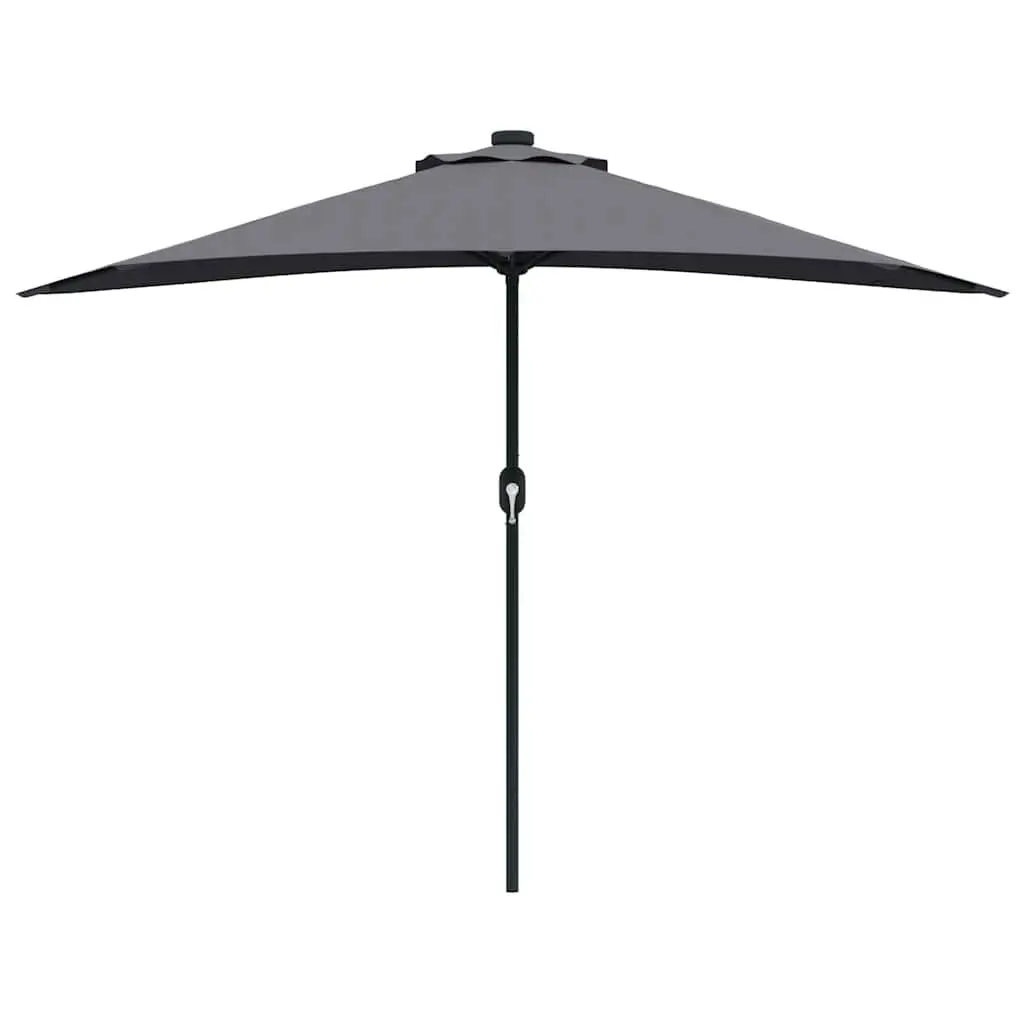 Garden Parasol Outdoor Umbrella LED Lights Manual Crank Anthracite 294x150x224cm
