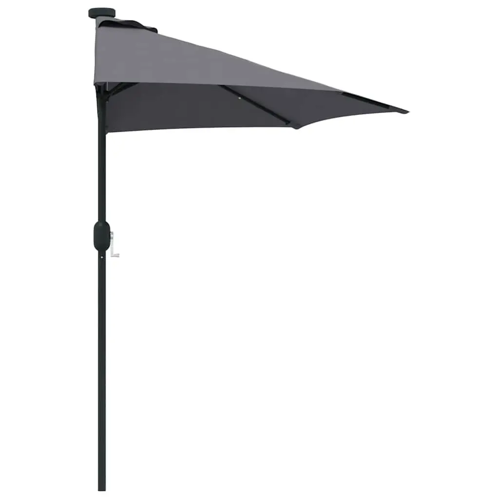 Garden Parasol Outdoor Umbrella LED Lights Manual Crank Anthracite 294x150x224cm