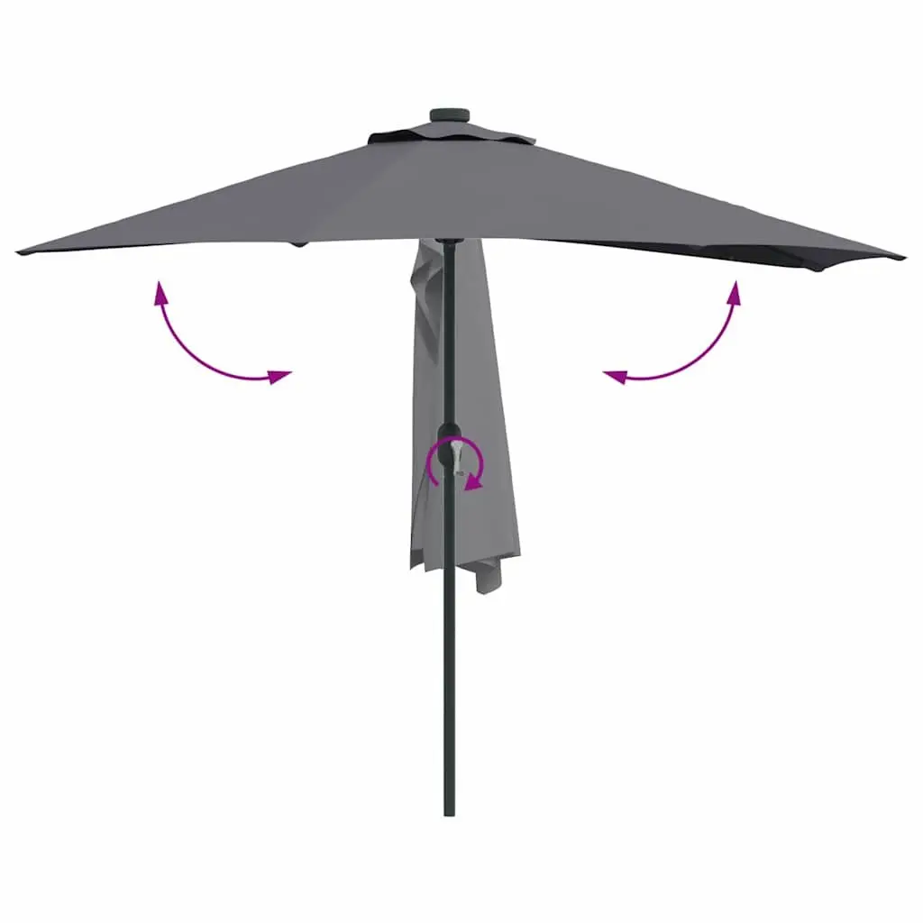 Garden Parasol Outdoor Umbrella LED Lights Manual Crank Anthracite 294x150x224cm