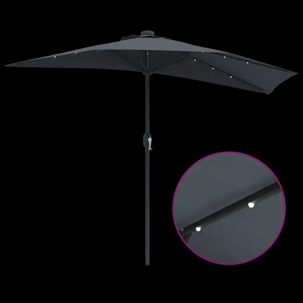 Garden Parasol Outdoor Umbrella LED Lights Manual Crank Anthracite 294x150x224cm