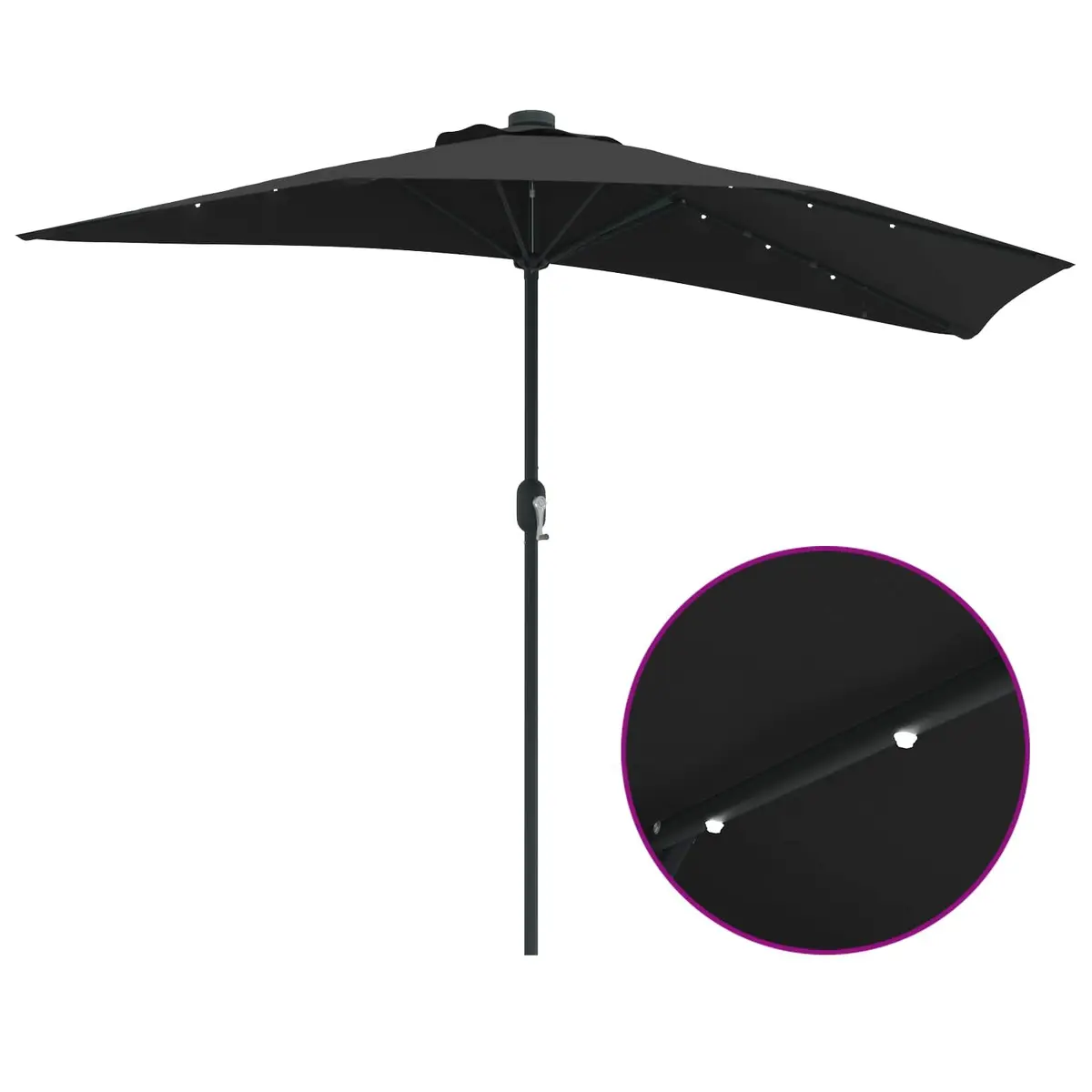 Garden Parasol Umbrella 294x150x224cm Black Outdoor Shade with LED Solar Lights