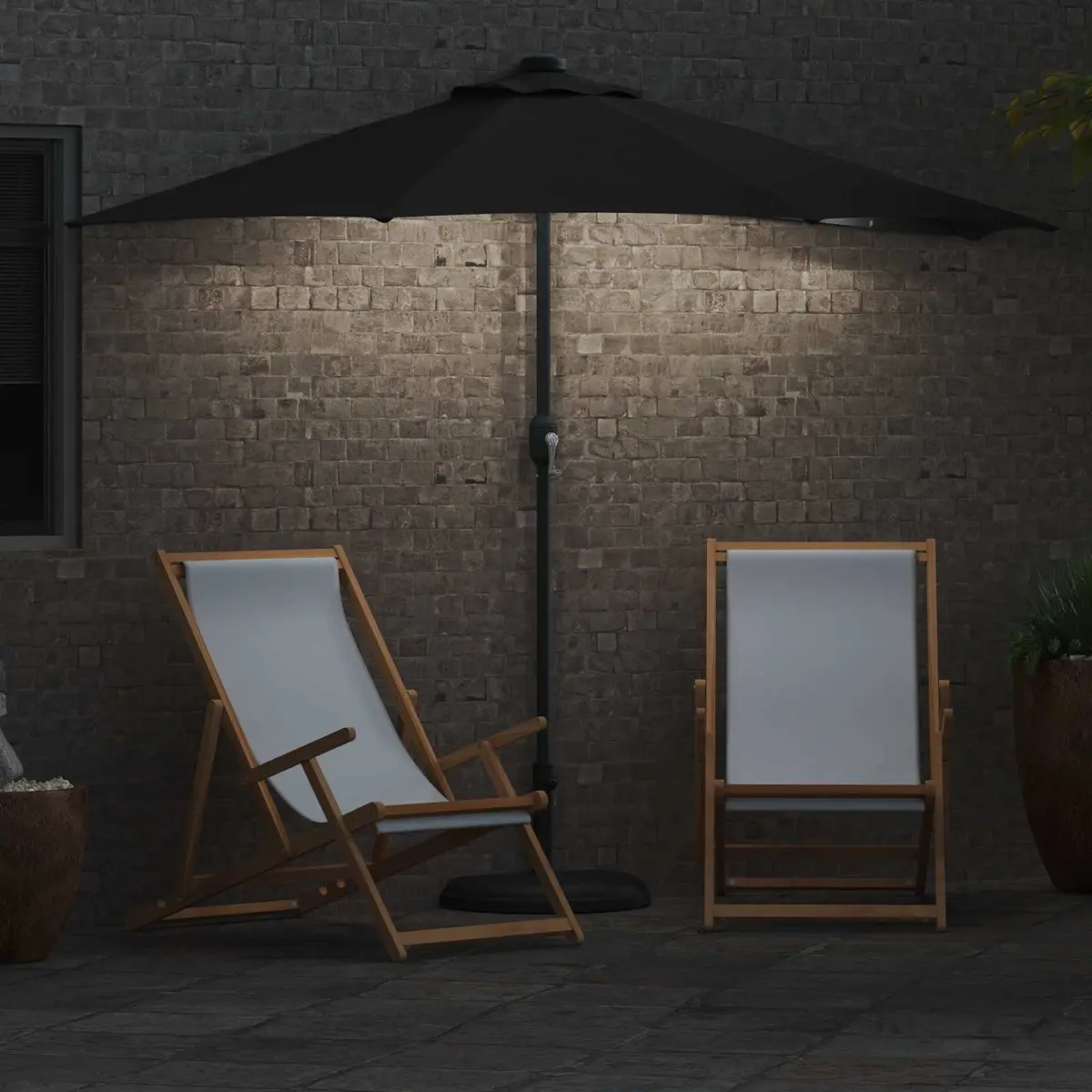 Garden Parasol Umbrella 294x150x224cm Black Outdoor Shade with LED Solar Lights