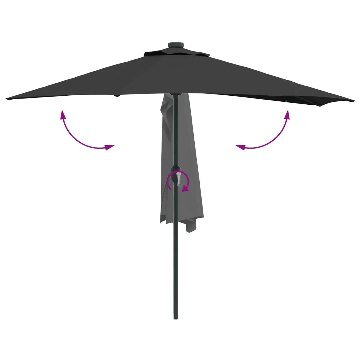 Garden Parasol Umbrella 294x150x224cm Black Outdoor Shade with LED Solar Lights