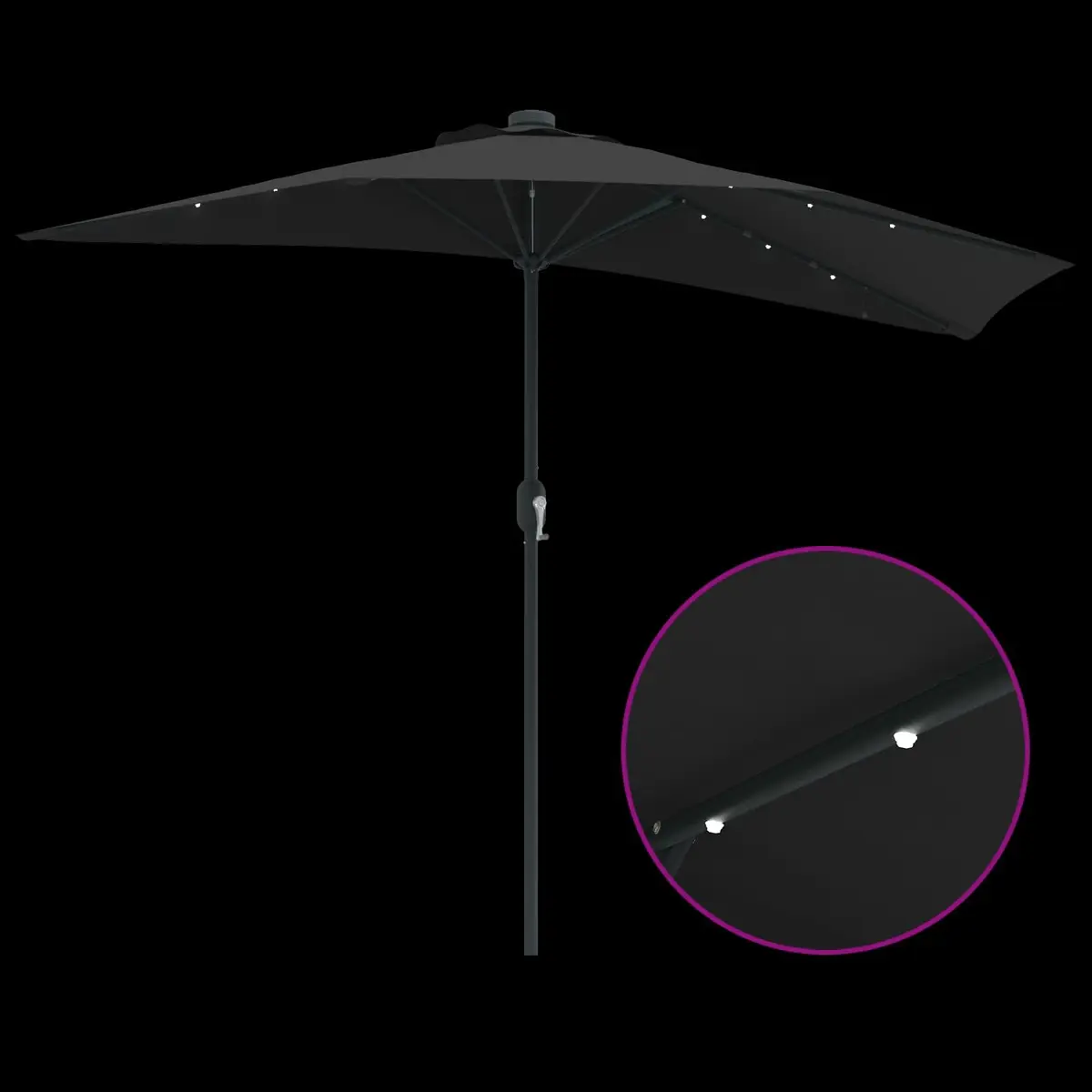 Garden Parasol Umbrella 294x150x224cm Black Outdoor Shade with LED Solar Lights