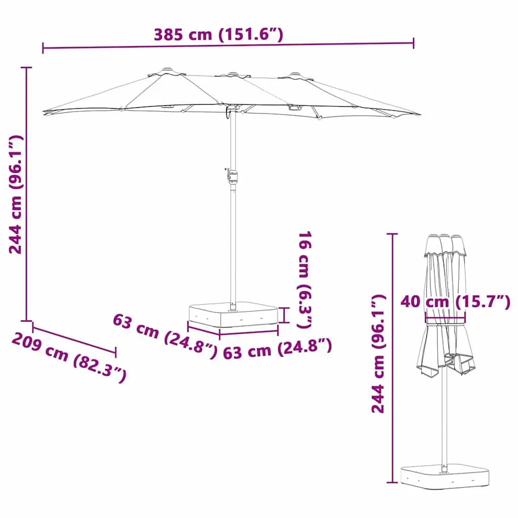 Garden Parasol Polyester Anthracite 385 x 209 x 244 cm Outdoor Umbrella Shade Canopy