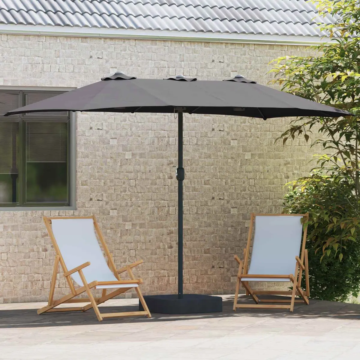 Garden Parasol Powder-coated Steel Anthracite 385 x 209 x 244 cm UV-resistant Polyester Canopy