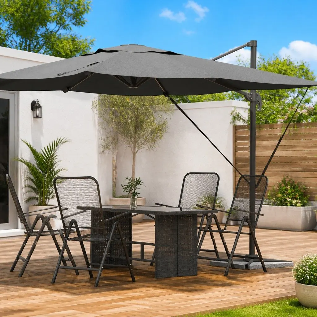 Cantilever Parasol Aluminium Polyester 286x284x265cm Anthracite Garden Patio Shade
