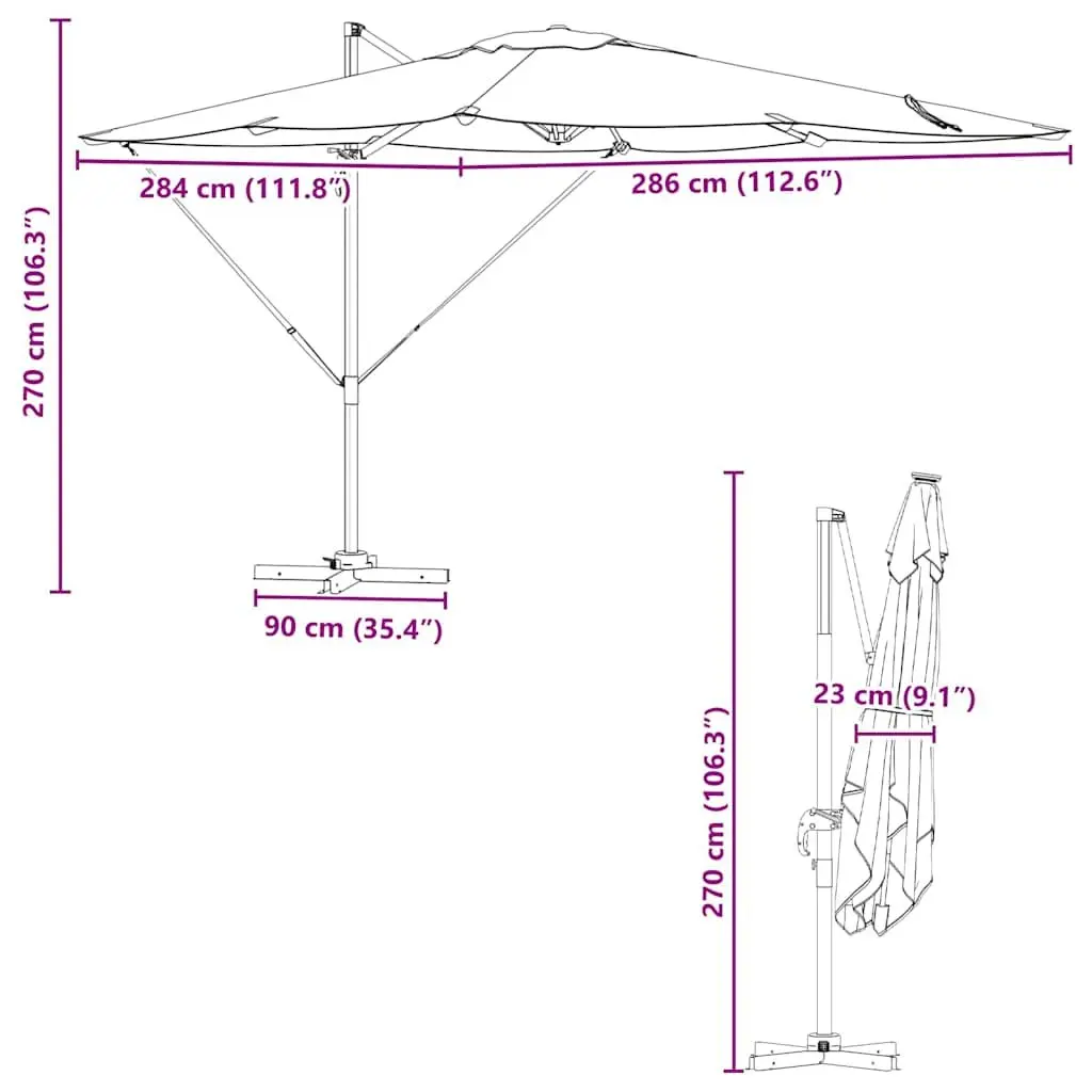 Cantilever Parasol Aluminium Polyester 286x284x265cm Anthracite Garden Patio Shade