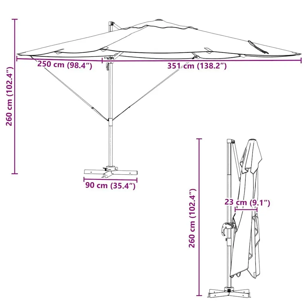 Cantilever Parasol Polyester 351x250x260cm Anthracite Garden Patio Outdoor Sunshade